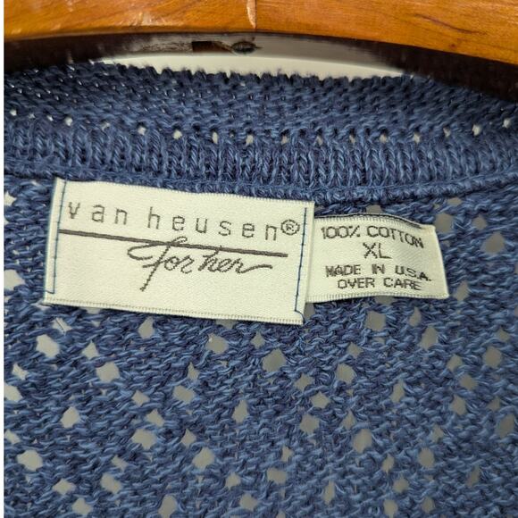 NWOT Vintage Van Heusen Sweater Vest XL USA Made Blue Open Knit 100% Cotton 90s - Picture 4 of 4